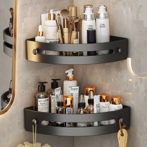 Punch-free Bathroom Triangle Storage Rack Self-draining Corner Storage Rack with Hook