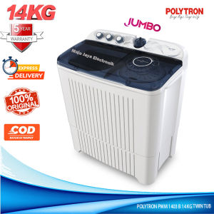 Mesin Cuci 2 Tabung POLYTRON PWM 1403 B Kapasitas Jumbo 14 KG