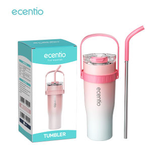 【Daftar Pria Teratas】ecentio tumbler stainless tahan dingin 24 jam BPA FREE termos kopi 900ML botol minum stainless Steel 304 dan Straw