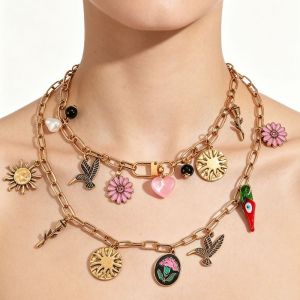 JEWELS1 Multilayer Stacked Enamel  Necklace Flying Bird Metal Chain Flower Pendant Necklace Fashion Exaggerated Boho Clavicle Chain Women