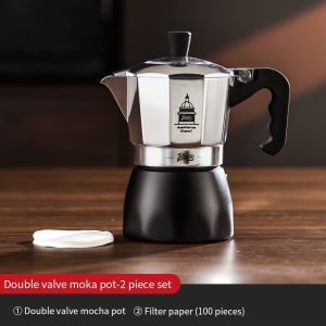 BINCOO Moka Pot Dual Valve with Stove Espresso Coffee Maker Grinder Set Coffee Utensils Set 2Cups