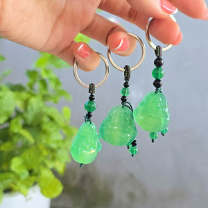 Q2007 Móc khóa phật di lặc Ngọc Agate xanh lá cho mệnh Mộc và Hoả - Phong Thuỷ TUDO