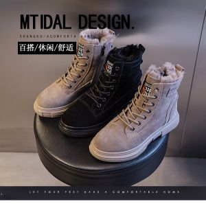 Cowhide Martin boots fashionable daily round toe large cotton snow boots middle tube adhesive cotton shoes genuine leather trendy shoes