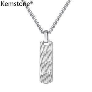 Kemstone Engraved Geometric Square Stainless Steel Pendant Necklace for Men