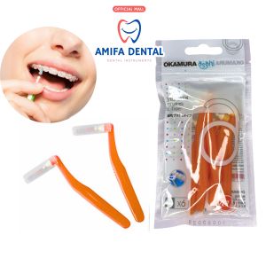 Bàn Chải Kẽ Răng Okamura Asahi Chữ L Gói 6 Cây Làm Sạch Kẽ Răng Vệ Sinh Mắc Cài Răng Niềng Hiệu Quả