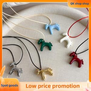 ✨QK shop✨ Minimalism Enamel Drip Glaze Colorful Horse Pendant Long Necklace Adjustable Sweater Chain Simple Jewelry Accessory Gifts