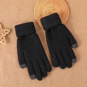 New Men Warm Full Finger Gloves Winter Touchscreen Plus Fleece Gloves Women Thicken Wool Knitted Cycling Driving Office Mitten