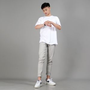 Okechuku JAVIER Celana Chino Pria Celana Bahan Chinos Premium Chino Abu Tua
