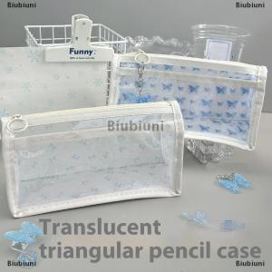 [COD] Biubiuni กระเป๋าใส่ปากกาสองชั้นพิมพ์ลายดอกไม้ผีเสื้อสีฟ้ากันน้ำความจุขนาดใหญ่อุปกรณ์เครื่องเขียนสำหรับโรงเรียน