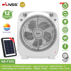 Nss Electric fan 12 inch Solar fan 9 speed  AC/DC Dual Power rechargeable promo sale desk fan strong wind low noise Build in 6V 4500mah battery with led light and panel