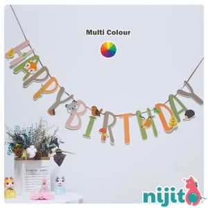 Nijito - Cute Animal Banner Birthday Happy Birthday Letter Banner Backdrop Happy Birthday Decoration Party Decoration