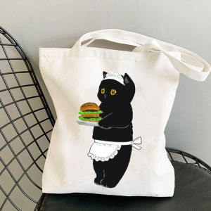 Fofusand Cats Cartoon Printed Canvas Tote Bag - Single Shoulder Student Casual Shopping Bag