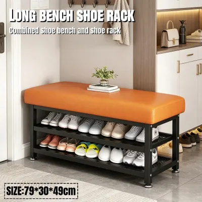 2 in 1 Cushion Shoe Bench | Leather Shoe Changing Bench | Luxury Storage Rack with Seat for Entryway / Doorway