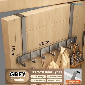 [SG Seller]Adjustable Over Door Hook Rack Heavy Duty No Drill Hanging Organizer for Coats Bags Hats Bathroom Bedroom Use
