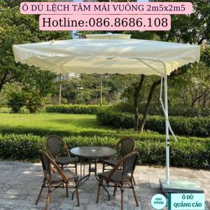Ô Dù Lệch Tâm Mái Vuông 2m5x2m5 Che Nắng Mưa Ngoài Trời Nhập Khẩu Nguyên Chiếc Có In Logo Thương Hiệu (Đã Bao Gồm Vỏ Chân Đế) Bảo Hành 12 Tháng