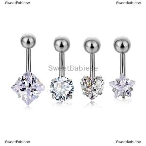 [COD] SweetBabiese Tinh thể Zircon cơ thể đồ trang sức bụng nút nhẫn thép không gỉ sao tròn vuông rõ ràng Zircon cổ điển rốn bụng nút Nhẫn Khuyên đồ trang sức