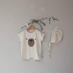 Body đùi bé trai bé gái Hình Gấu kèm mũ đáng yêu Bodysuit cho bé chất Thun lạnh siêu mát đồ liền thân cho bé 0-12 tháng