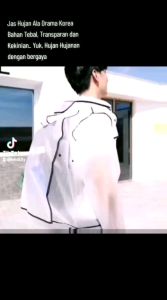 Jas Jaket Ponco Hujan Dengan Tudung Kepala Bening Transparan Drama Korean Style Bahan Tebal Waterproof Portable Raincoat Transparent Poncho with Hood