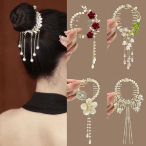 Pearl Butterfly Flower Tassel Hair Bun Buckle Hairpin Back Brain Spoon Ball Head Pan Hair Clip