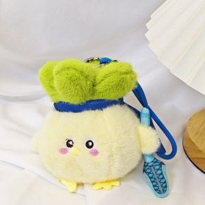 CRNGW With Voice Vegetable Chicken Pendant PP Cotton Garlic Bird Cartoon Chicken Plush Keychain Cute Mini Stuffed Cabbage Chicken Keychain Kids Baby