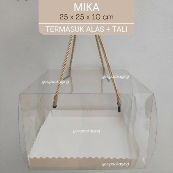 [25x25x10cm] MIKA TALI Box Kotak Mika Handle Tali Clear Transparan Cake ...