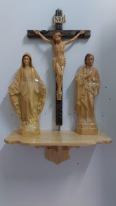 Bộ 3 tượng Đức Mẹ Thánh Giuse (50cm) Thánh Giá Chúa c.nan 80cm vân gỗ 3D - composite tượng c.giáo(không bao gồm kệ)