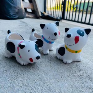 กระถางเซรามิค กระถางต้นไม้ น้องหมา เซ็ท 3 ชิ้น สูง 4นิ้ว กว้าง 3.5-4.5นิ้ว มีรูระบายน้ำ กระถางแขวนต้นไม้ แข็งแรง ทนทาน