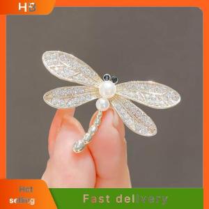HB Vintage Shinny Crystal Rhinestone Pearl Dragonfly Brooches For Women Dress Silk Scarf Insect Corsage Pins Jewelry Accessories