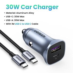 UGREEN 30W Car Charger USB Type C Fast Charger QC 4.0 3.0 PD 20W Quick Charging for iPhone 15 14 13 Xiaomi Mobile Phone Charger2026