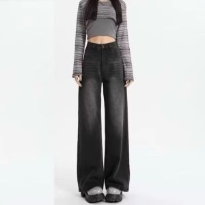 Terbaru Celana Jeans Whisker Loose Highwaist Wanita Korean Skena Style Retro Premium