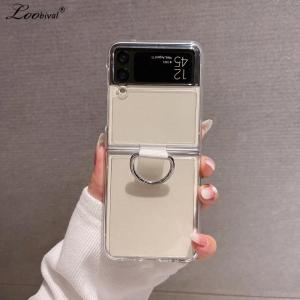 For Samsung Galaxy Z Flip 5 4 6 7 8 Ultra Slim Ring Holder Case for Samsung Z Flip5 ZFlip4 ZFlip Hard PC Transparent Back Cover