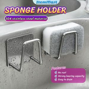 ItemMart 304 Stainless Steel Sink Sponges Holder Self Adhesive Drain Drying Rack Kitchen Wall Hooks