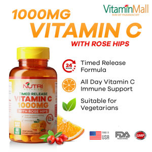 Nutri Botanics Vitamin C 1000mg Time Release Tablet with Rose Hip – Support Immune Health Antioxidant - 60 Vegetarian Tablets – Gentle on Stomach