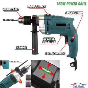 450W ELECTRIC POWER DRILL Multi-function Wood Concrete Steel Wall Drill Screw CAR CARE