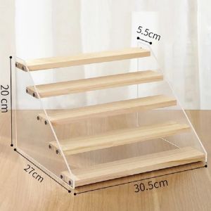 2/3/4/5 Layer Clear Acrylic Wooden Storage Rack Ladder Figure Doll/Jewelry Display Stand Perfume Makeup Organizer Dormitory Dresser Shelve Display Racks