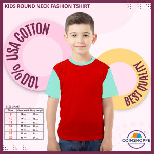 Coinshoppe Kids Cotton Shirt Round Neck Fashion (Red and Mint Green Combination)