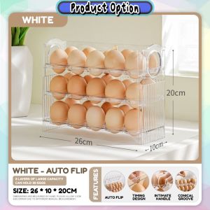 [iRojak] Auto Flip Egg Holder Container Drawer Type Transparent 3 Layer Organizer 鸡蛋收纳盒 Rak Bekas Telur - KW84