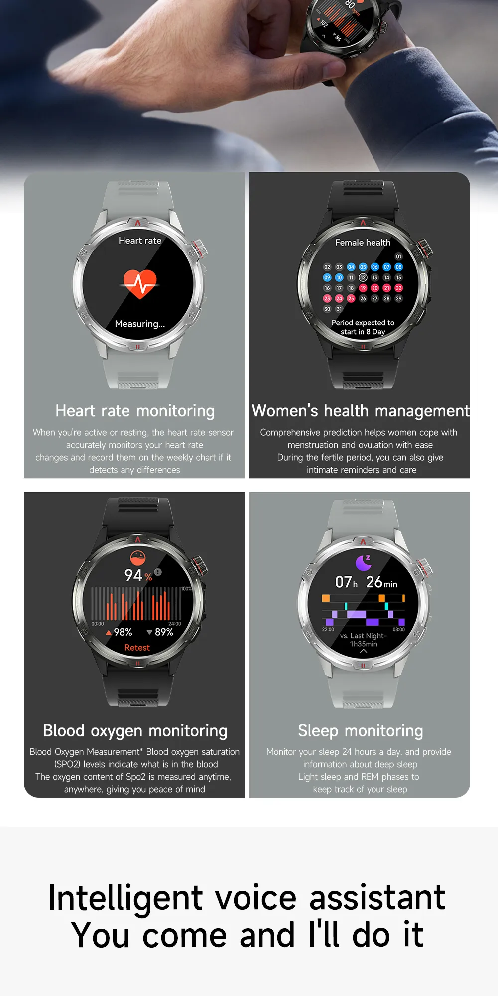 Aolon Tetra R4 นาฬิกา smart watch 1.43 นิ้ว Amoled หน้าจอ AOD จะแสดงเสมอ 350mAh นาฬิกาวิ่ง การตรวจจับข้อมูลสุขภาพตลอด 24 ชั่วโมง