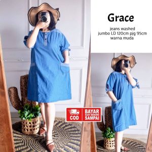 Dress Jeans Jumbo Ld 120 Mini Dress Lepis Big Size Busui Home Dress Kekinian Daster Jins Grassi Dress Lepis Terbaru