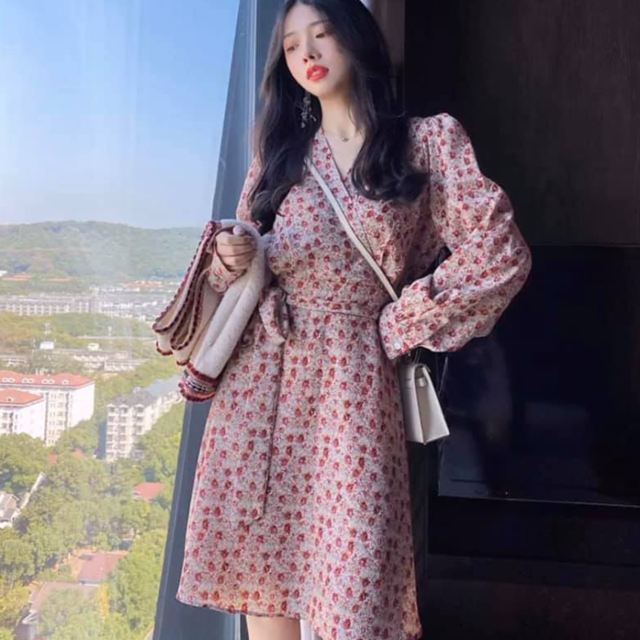 long sleeve korean floral dress Elegant Short Wing Sleeve Chiffon Dress STUDIO731