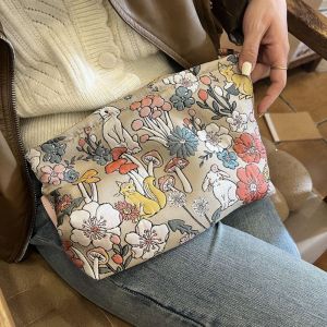 KINTHAZER Large Capacity Clutch Embroidered Cosmetic Bag Korean Style Canvas Makeup Bag Cute Portable Jacquard Storage Bag Women