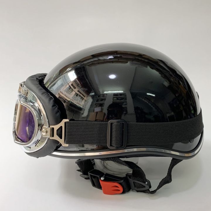 MŨ BẢO HIỂM NỮA ĐẦU SƠN BÓNG MÀU ĐEN,KÈM KÍNH PHI CÔNG 7 MÀU,VIỀN BẠC ...