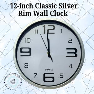12 inch Wall Clock Classic Elegant Design Round Silver Rim Home Decor Living Room Kitchen