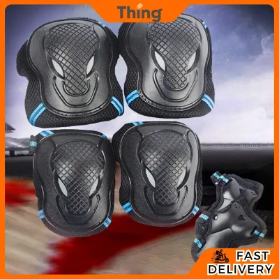 Warbase 6Pcs/Set High Quality Adult Kids Protective Gear Kit Elbow Pads Thick Breathable Sponge Cushion Wrist Guard Skateboard Ice Roller Skating Cycling Riding Knee Protector- 7252