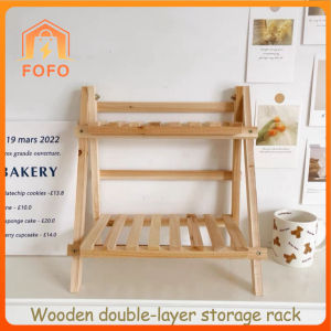 [FOFO]Solid Wood Folding Double-layer Green Basket Flower Rack Multiple Usage 2-Tier Wooden Shelf