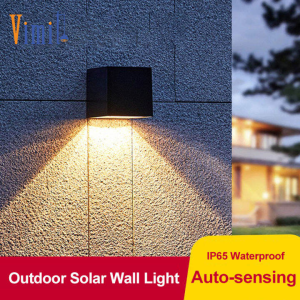 Vimite Led Lampu Solar Wall Light Outdoor Waterproof Automatic Sensor Warm Modern Fence Light Garden Decoration Lights for House Villa Gate