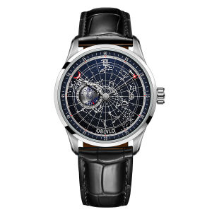 OBLVLO GC Leather Strap Luminous Automatic Waterproof Mechanical Rotate The Starry Sky Men Casual Watch