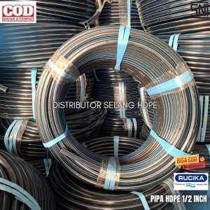 Pipa HDPE Atau Selang Hitam Ukuran 1/2 INCH Merek RUCIKA 20MM PN16 SDR17 1 Roll 100 Meter