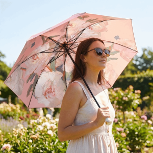 BMFUEW UV Protection Double-layered Sun Umbrella Floral Print Foldable Reverse Sun Umbrella Lightweight Sun Protection Dual-purpose Sunshade Summer Outings