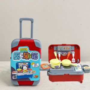 BAGUO Bộ dụng cụ nấu ăn Vali đồ chơi nhà bếp Bộ đồ ăn Mô phỏng Nhà vui chơi cho trẻ em Quà sinh nhật Hộp nhỏ Bộ đồ chơi giả vờ Bé trai bé gái